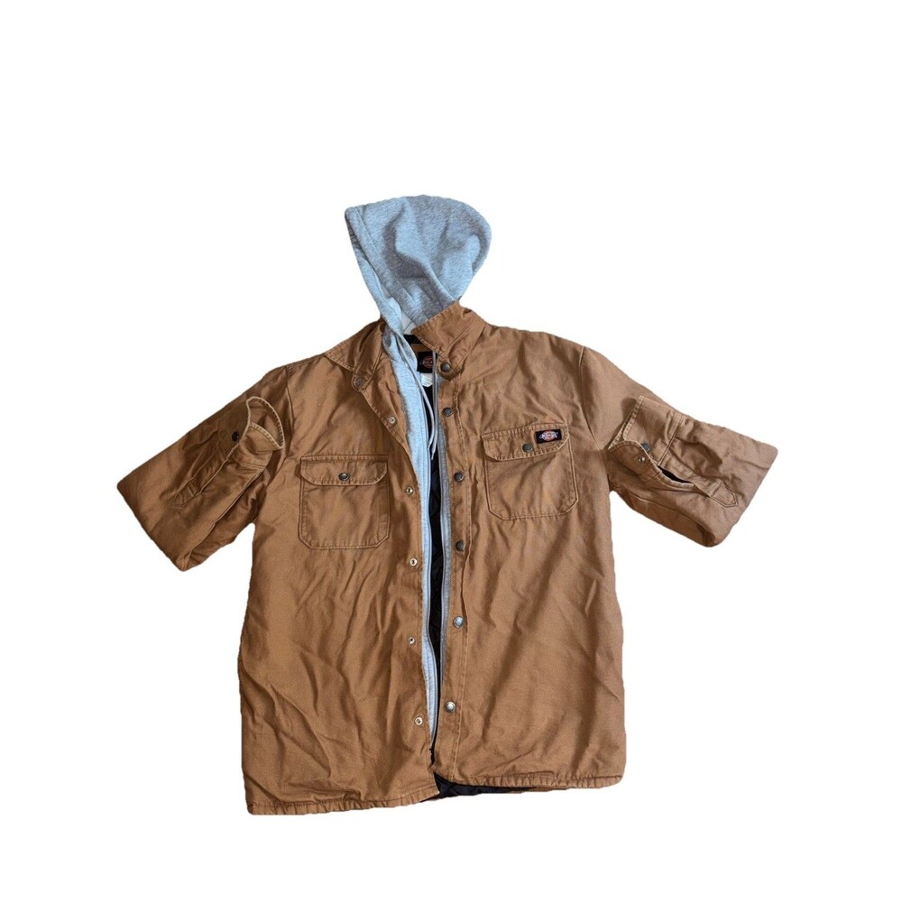 Dickies Brown Canvas Full Zip Snap Up Hooded Work Jacket Men’s Medium